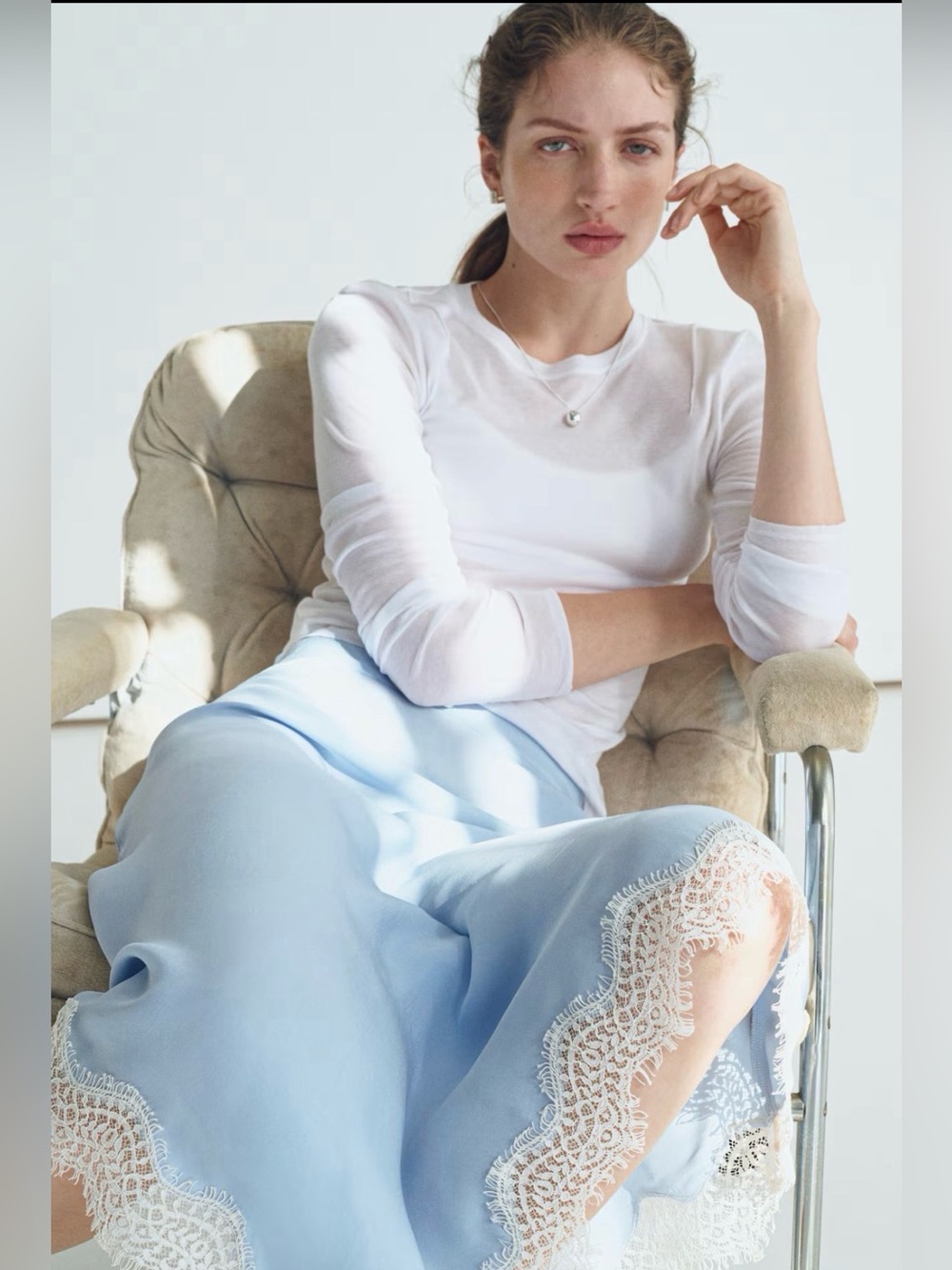 Asymmetric Viscose Lace-Trim Skirt